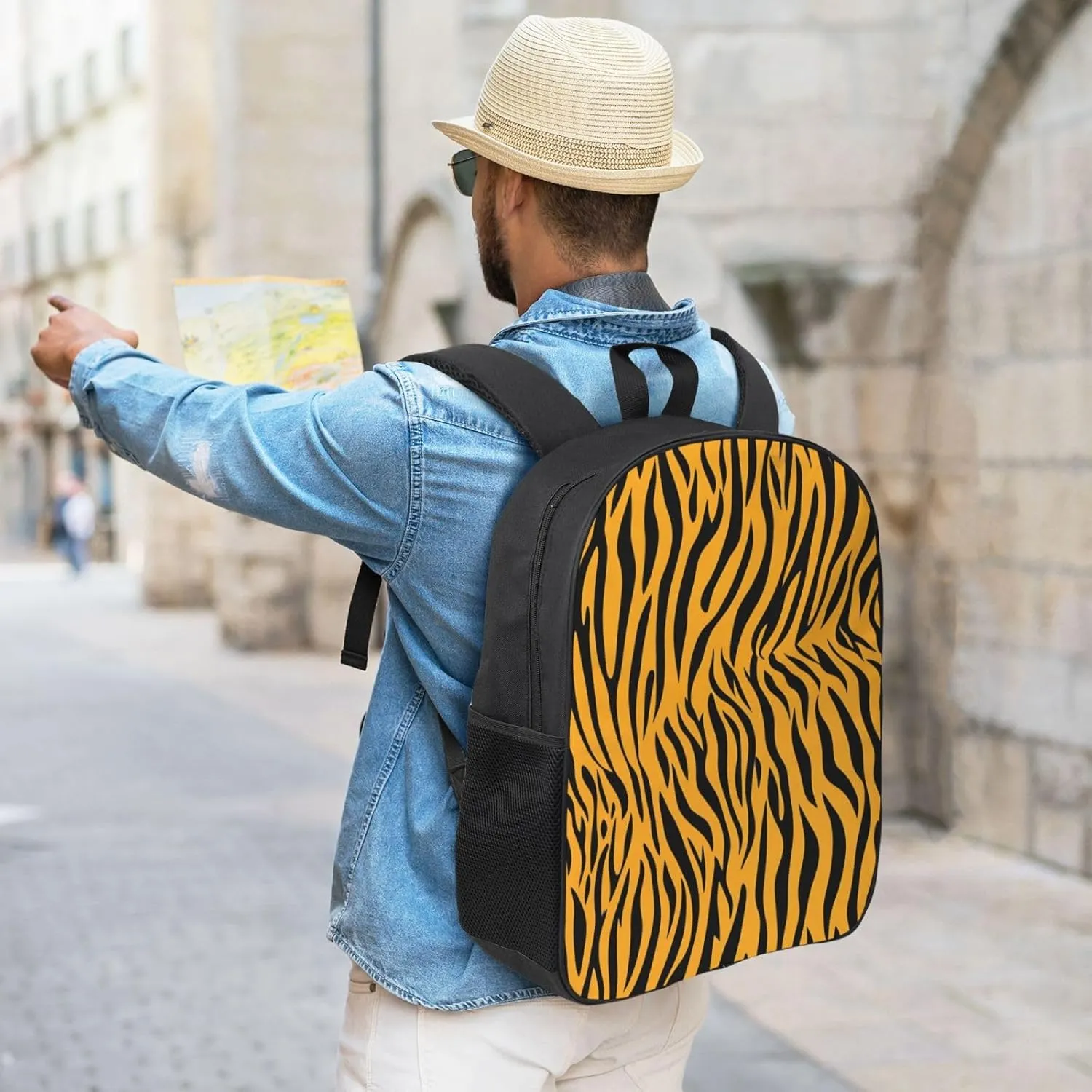 17 Inch Oxford Fabric Backpack with Multiple Pockets, Compatible with Animal Print Tiger Stripe Spacious for Daily Business Outdoor Activities