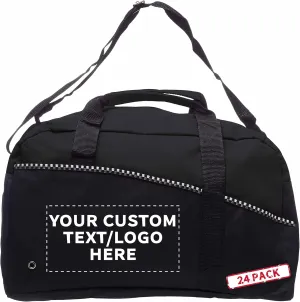 24 Center Court Duffel Bags Set - Customizable Text, Logo - Polyester, Zippered, Front Pocket, Adjustable Strap - Black