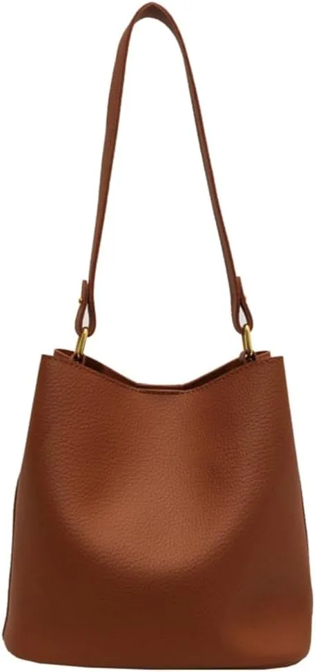 2pcs Cute Vegan Leather Shoulder Bags for Women - Stylish Hobo Crossbody Handbag & Clutch Purse Set(Brown)