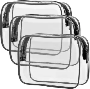 3 Pack Clear Makeup Bags - Clear Travel Bags for Toiletries Toiletry Bag Cosmetic Toiletry bags Quart Size Travel Bag, Carry on Airport Airline Compliant Bag (A01)