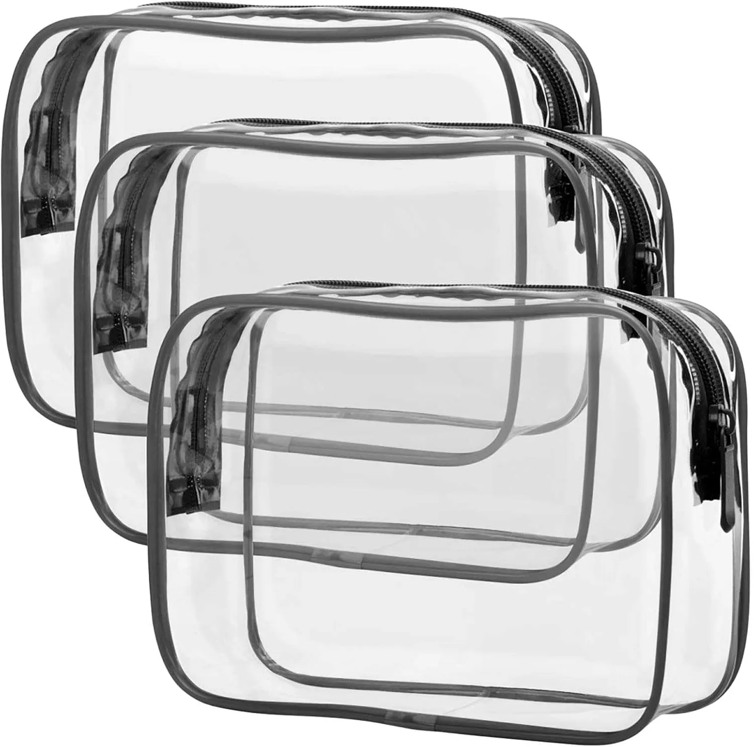 3 Pack Clear Makeup Bags - Clear Travel Bags for Toiletries Toiletry Bag Cosmetic Toiletry bags Quart Size Travel Bag, Carry on Airport Airline Compliant Bag (A01)