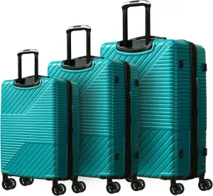 3-Piece Hardshell Luggage Set for Travel, Lightweight and Spacious, Easy to Maneuver with Double Spinner Wheels, Green
