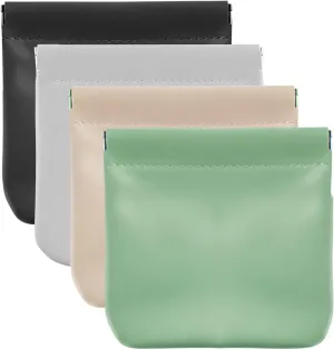 4Pcs Pocket Squeeze Cosmetic Bag, PU Leather Small Makeup Bag Cosmetic Pouch for Women Cosmetics Jewelry Toiletry, No Zipper Self Closing Makeup Pouch Coin Purse Pouch Travel Storage (Light Color)