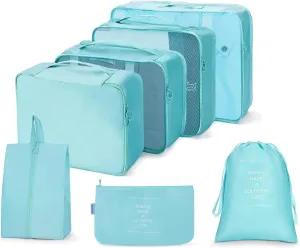 7 Set Packing Cubes for Suitcases,Travel Cubes Packing Luggage Organizers Accessories Bag,Large Lightweight Waterproof Storage Bag,Travel Gear with Toiletries Cosmetic Clothes Shoe Bag (Sky Blue)
