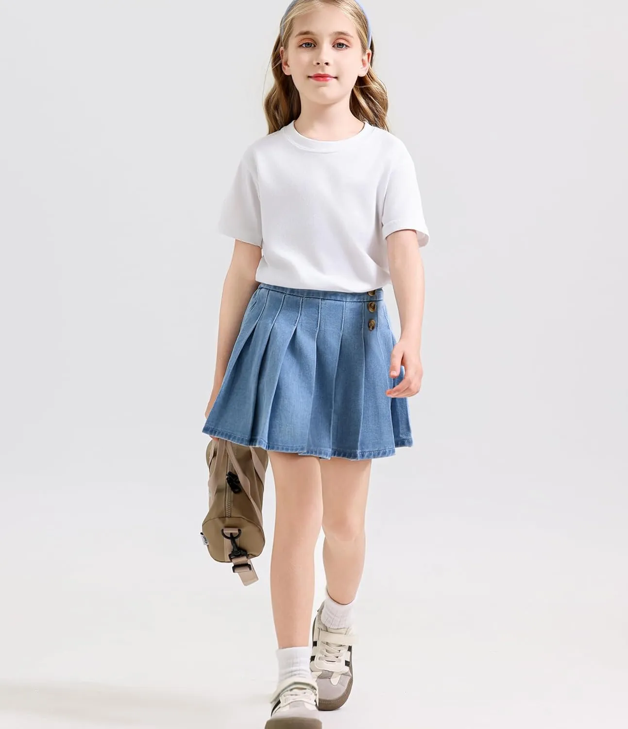 ABALACOCO 2Pack Girls Jeans Skirt Mini Denim Skirt Skorts Set Kids Toddler,Stretchy Waist Soft Cotton No Rough Skort 3-14T