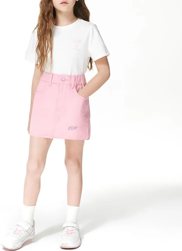 ABALACOCO 2Pack Girls Jeans Skirt Mini Denim Skirt Skorts Set Kids Toddler,Stretchy Waist Soft Cotton No Rough Skort 3-14T