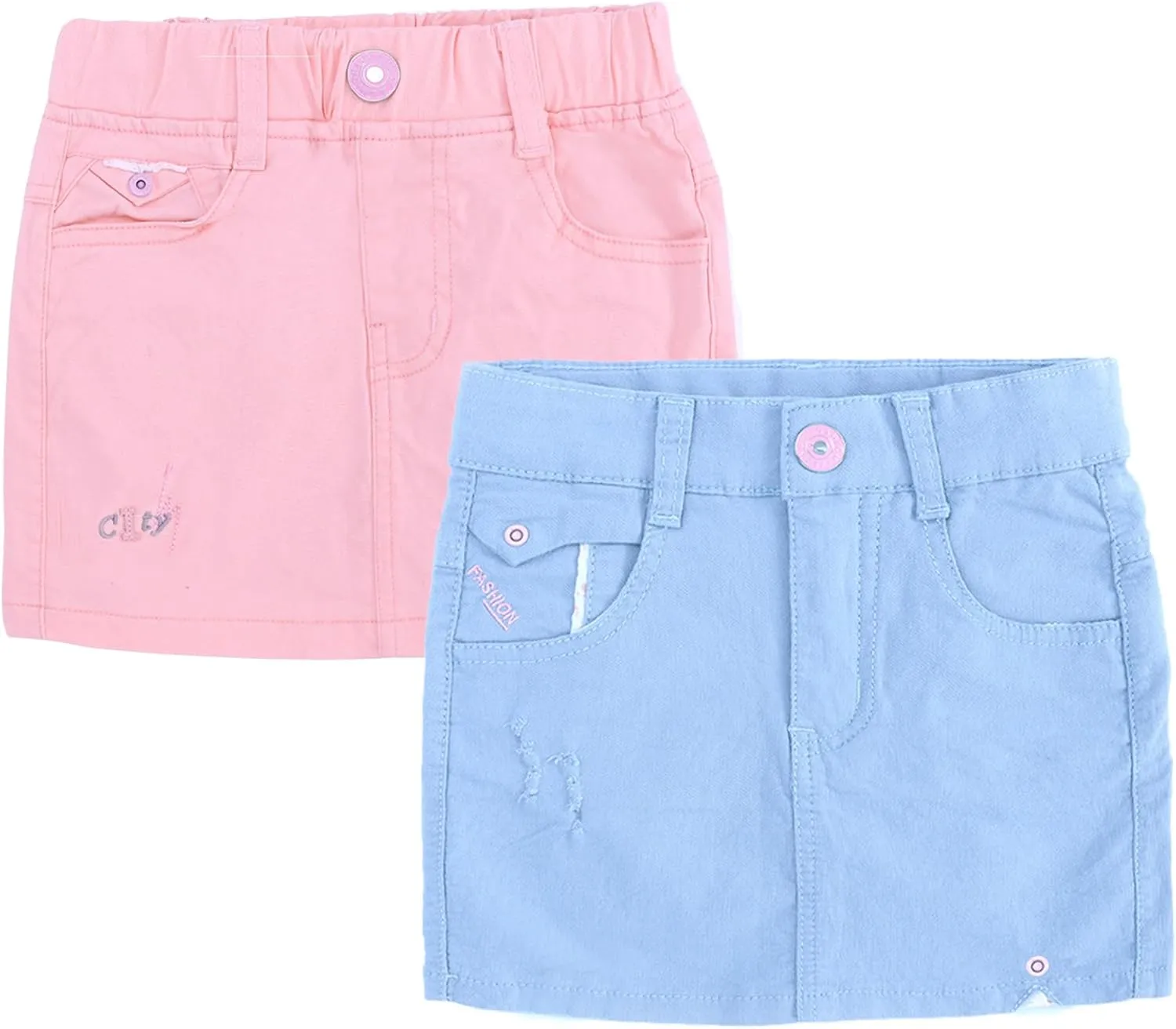 ABALACOCO 2Pack Girls Jeans Skirt Mini Denim Skirt Skorts Set Kids Toddler,Stretchy Waist Soft Cotton No Rough Skort 3-14T