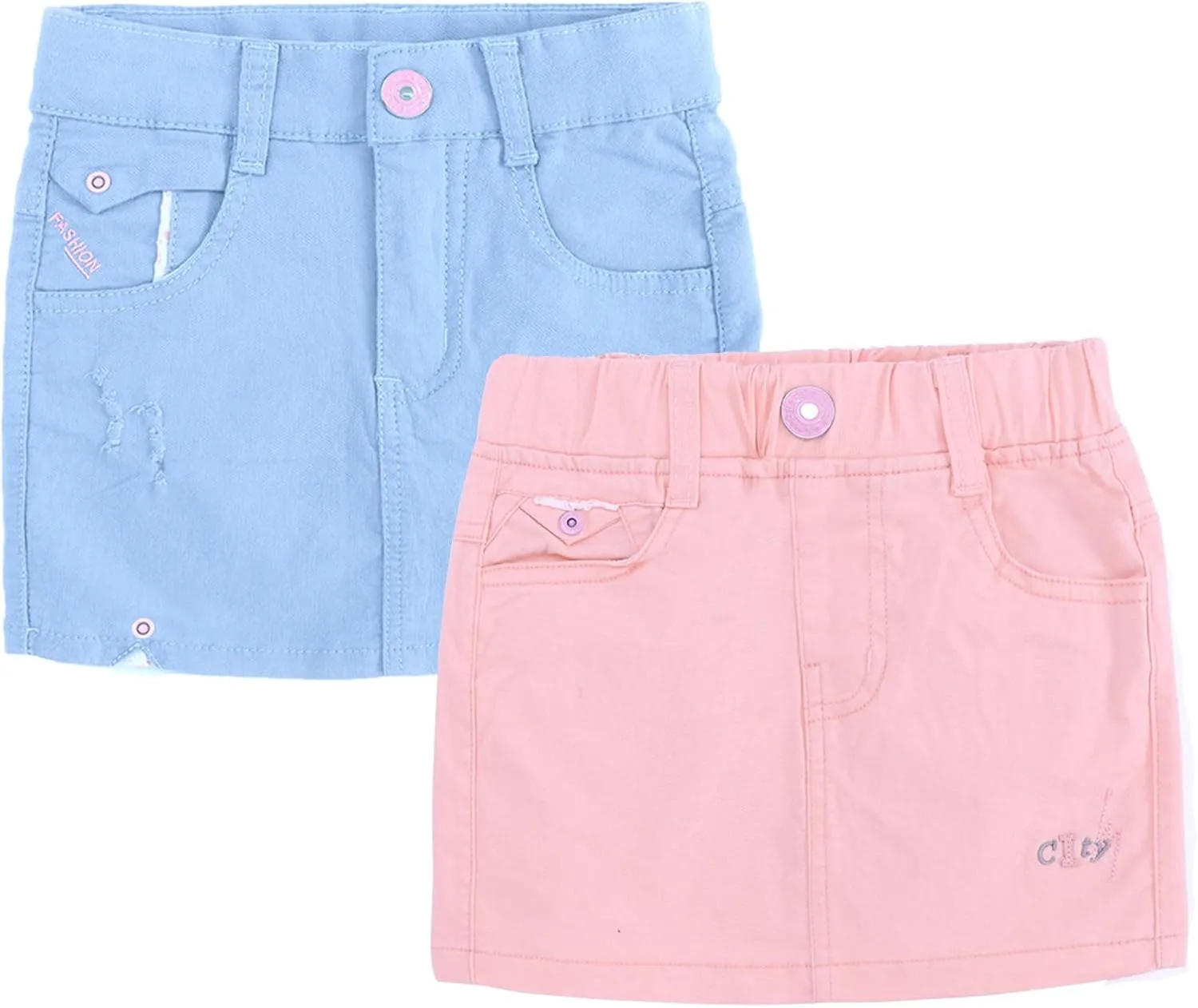 ABALACOCO 2Pack Girls Jeans Skirt Mini Denim Skirt Skorts Set Kids Toddler,Stretchy Waist Soft Cotton No Rough Skort 3-14T