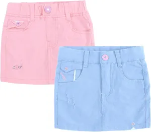 ABALACOCO 2Pack Girls Jeans Skirt Mini Denim Skirt Skorts Set Kids Toddler,Stretchy Waist Soft Cotton No Rough Skort 3-14T