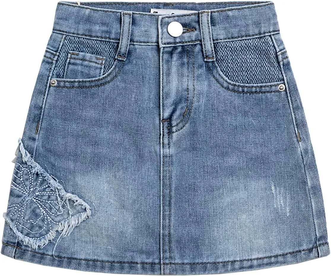 ABALACOCO 2Pack Girls Jeans Skirt Mini Denim Skirt Skorts Set Kids Toddler,Stretchy Waist Soft Cotton No Rough Skort 3-14T