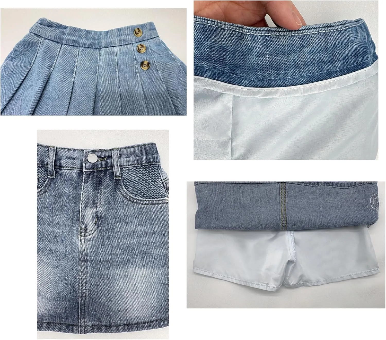 ABALACOCO 2Pack Girls Jeans Skirt Mini Denim Skirt Skorts Set Kids Toddler,Stretchy Waist Soft Cotton No Rough Skort 3-14T