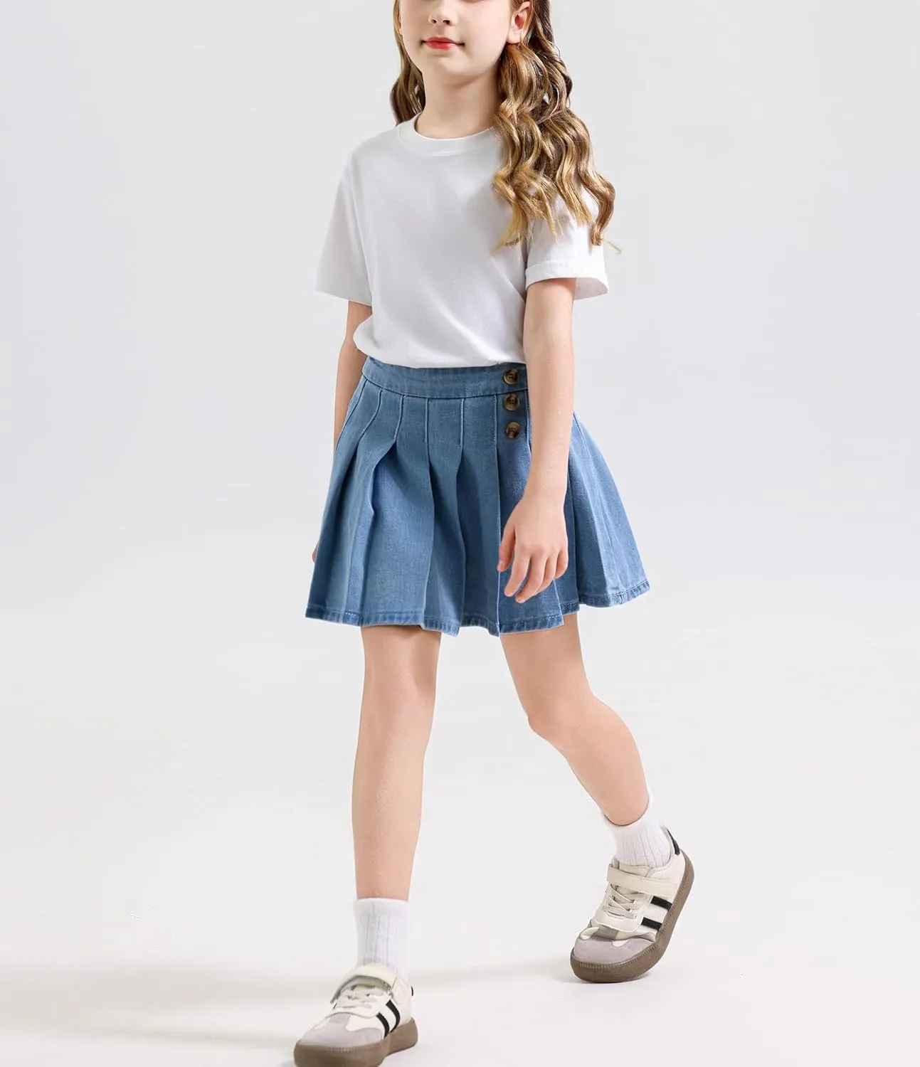 ABALACOCO 2Pack Girls Jeans Skirt Mini Denim Skirt Skorts Set Kids Toddler,Stretchy Waist Soft Cotton No Rough Skort 3-14T