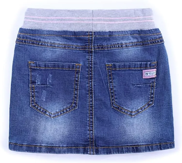 ABALACOCO 2Pack Girls Jeans Skirt Mini Denim Skirt Skorts Set Kids Toddler,Stretchy Waist Soft Cotton No Rough Skort 3-14T
