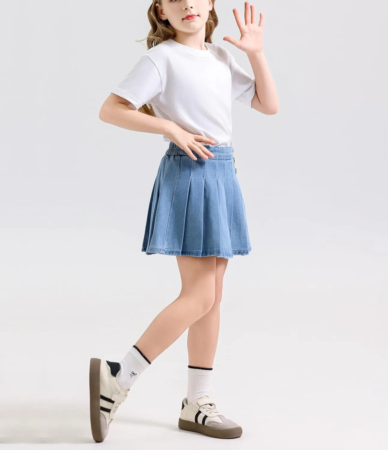 ABALACOCO 2Pack Girls Jeans Skirt Mini Denim Skirt Skorts Set Kids Toddler,Stretchy Waist Soft Cotton No Rough Skort 3-14T