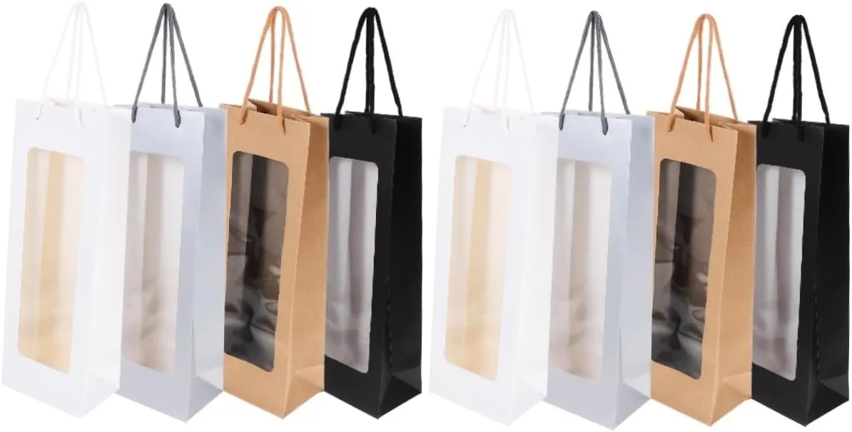 ABOOFAN 2sets Wine Bottle Present Bags with Handle Paper Bottle Storage Bags for Wine Reusable Carrying Pouches Lightweight and Tear Resistant 4pcs*2