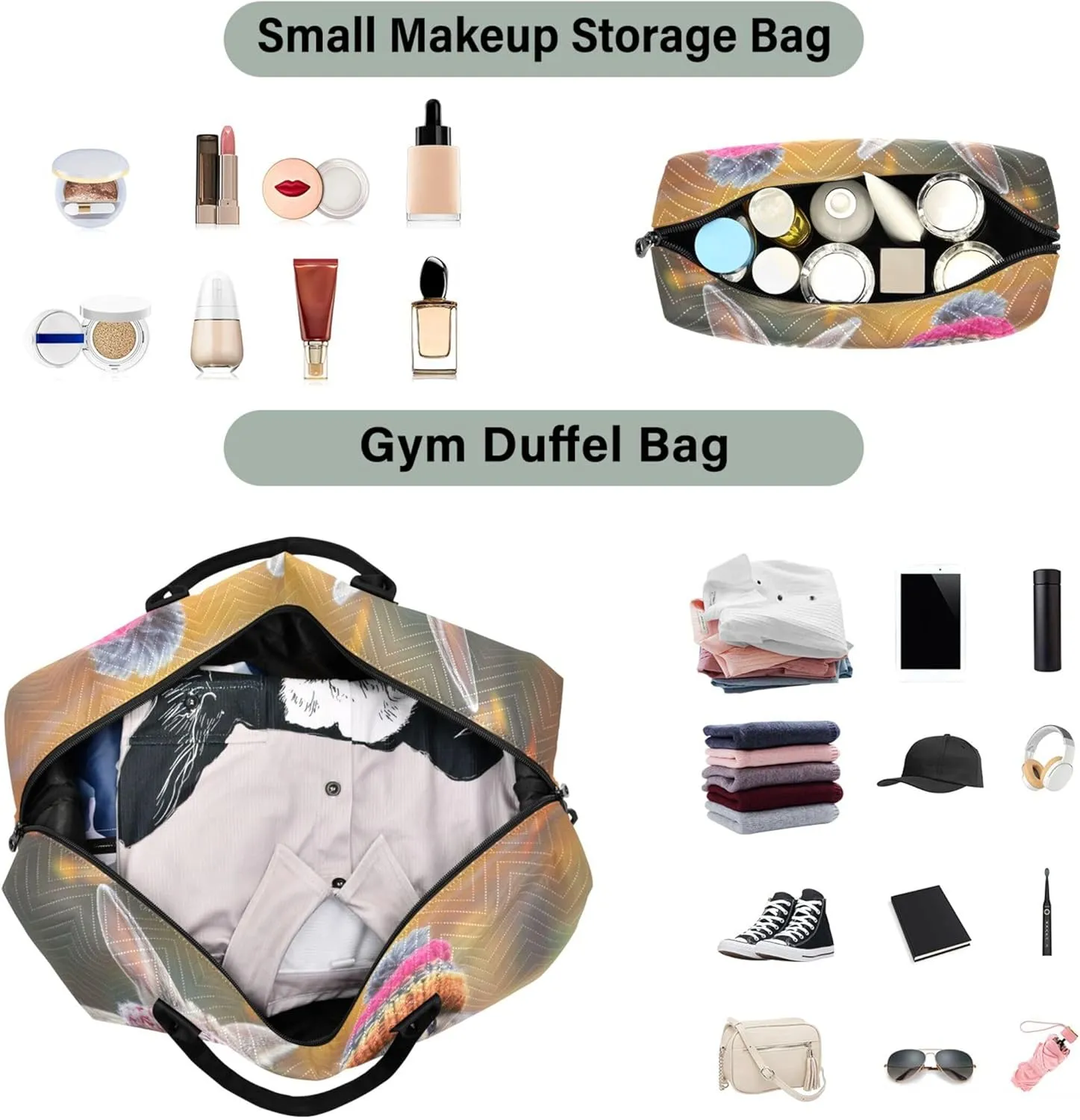 Adorable Rabbits Bunny Travel Duffel Bag Toiletry Bag Set of 2, Animal Print Women Gym Tote Bags Duffle Carry on Bag