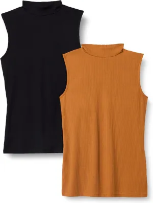 Amazon Essentials Women's Mock-Neck Slim-Fit Rib-Knit Sleeveless Top, Pack of 2
