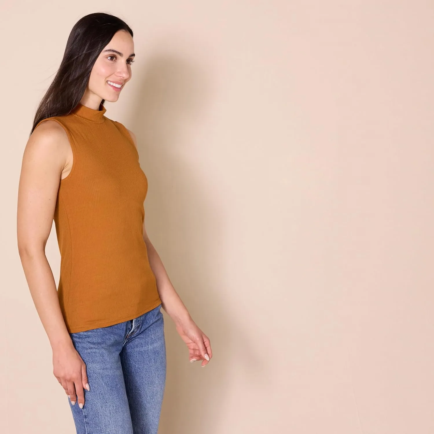 Amazon Essentials Women's Mock-Neck Slim-Fit Rib-Knit Sleeveless Top, Pack of 2