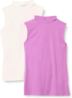 Amazon Essentials Women's Mock-Neck Slim-Fit Rib-Knit Sleeveless Top, Pack of 2