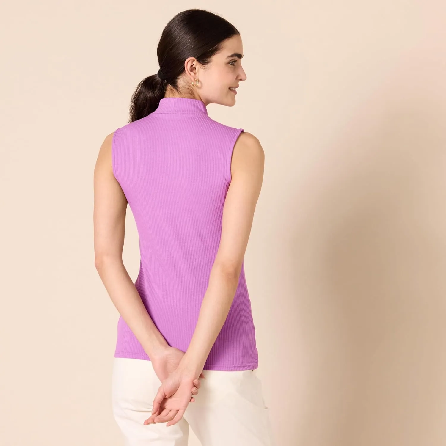 Amazon Essentials Women's Mock-Neck Slim-Fit Rib-Knit Sleeveless Top, Pack of 2
