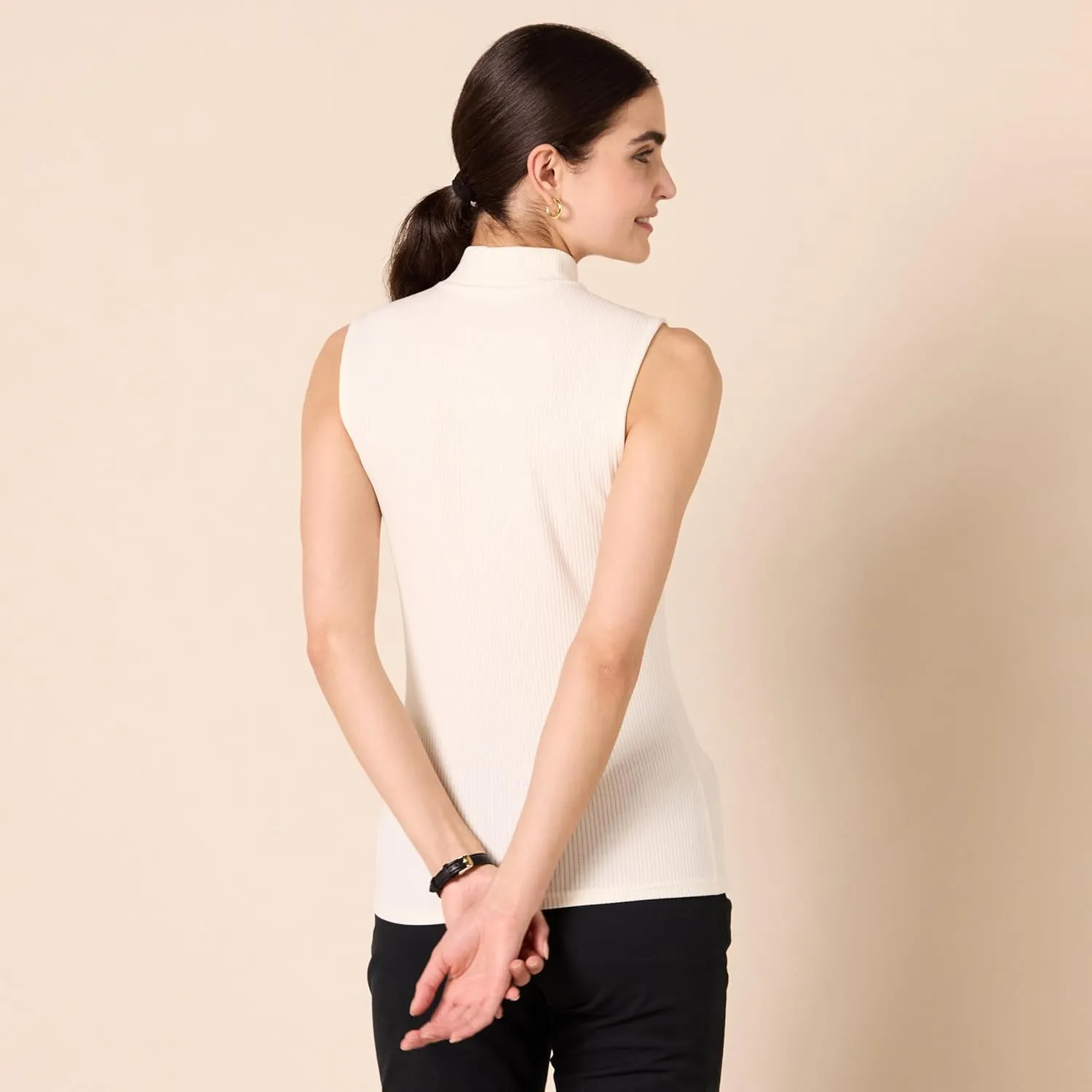 Amazon Essentials Women's Mock-Neck Slim-Fit Rib-Knit Sleeveless Top, Pack of 2