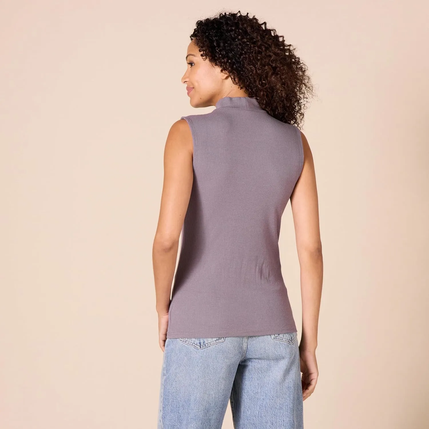 Amazon Essentials Women's Mock-Neck Slim-Fit Rib-Knit Sleeveless Top, Pack of 2