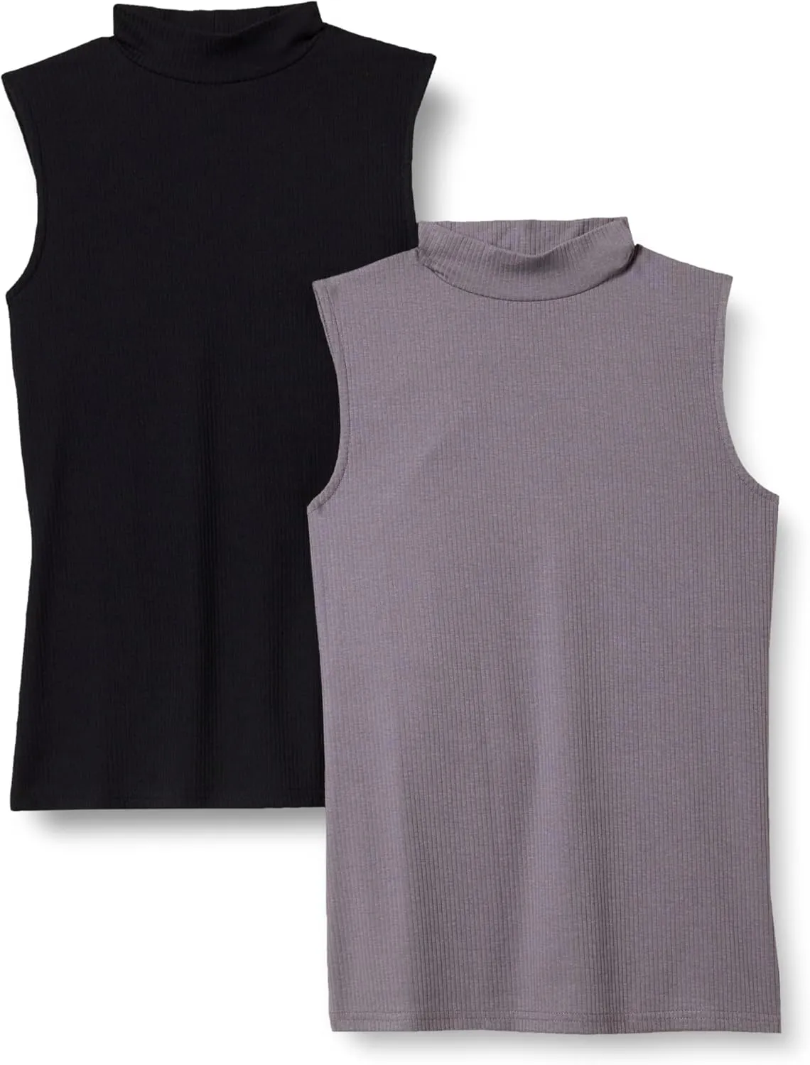 Amazon Essentials Women's Mock-Neck Slim-Fit Rib-Knit Sleeveless Top, Pack of 2