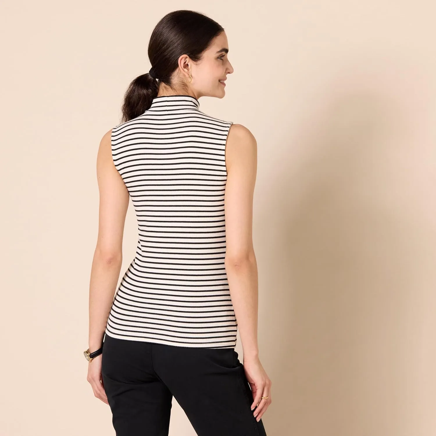 Amazon Essentials Women's Mock-Neck Slim-Fit Rib-Knit Sleeveless Top, Pack of 2