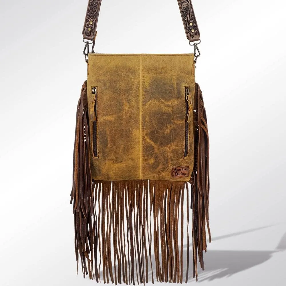 American Darling Large Crossbody Hand Carved Leather Fringe Purse for Women Western Handbags Purses Clutch Shoulder Bags (ADBGS192BRWBR)