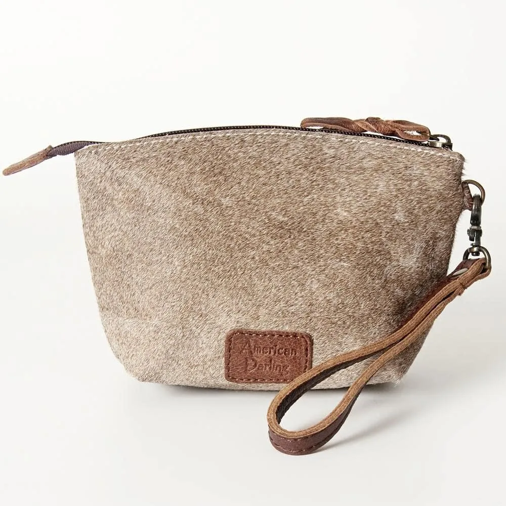 American Darling Makeup Bag for Women and shaving Kit for Men Cow Hide Hair On Hand Crafted H7XW10.5X3.5 Large travel accessories travel bag toiletry kit cosmetic bag for travel size toiletries Pouch (Brahman Brown)