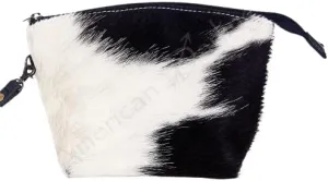 American Darling Makeup Bag for Women and shaving Kit for Men Cow Hide Hair On Hand Crafted H7XW10.5X3.5 Large travel accessories travel bag toiletry kit cosmetic bag for travel size toiletries Pouch (Holstein Black & White)