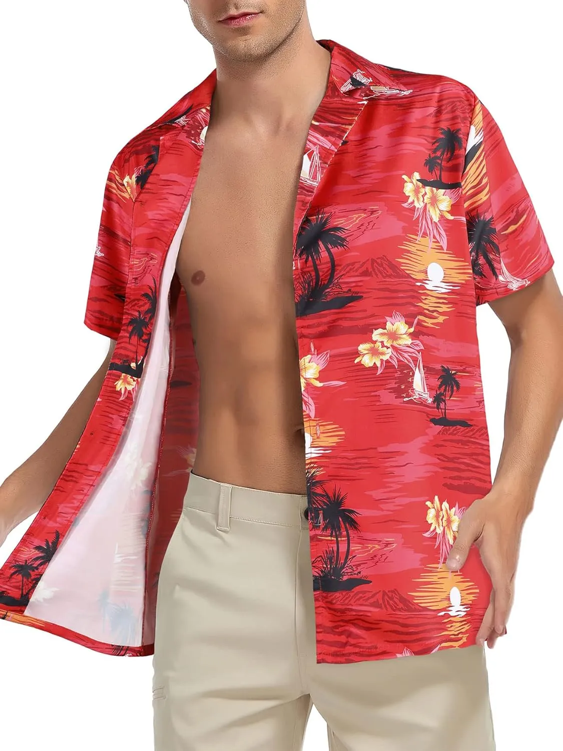 American Trends Hawaiian Shirt for Men Short Sleeve Tropical Beach Shirts Mens Casual Button Down Summer Vacation Wear