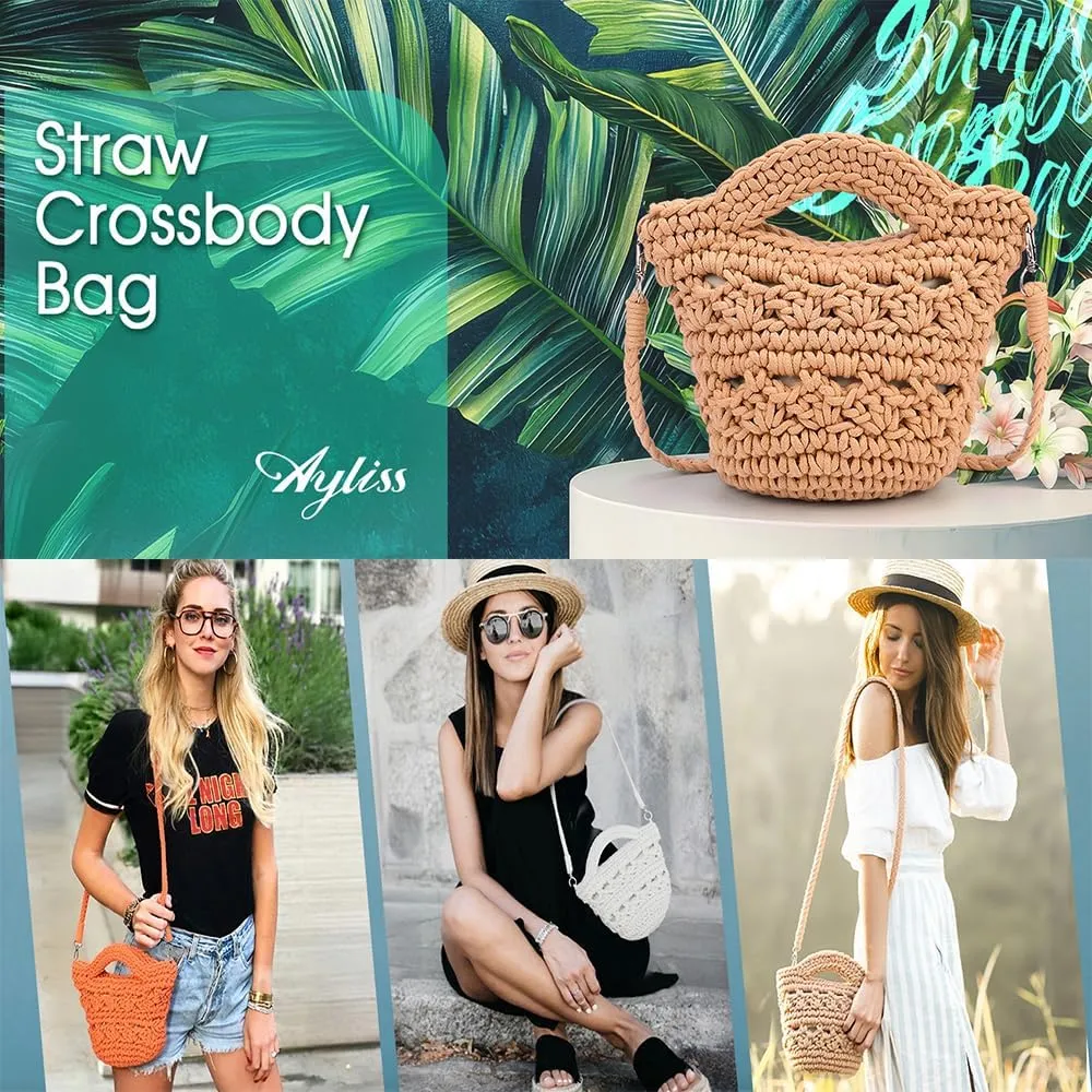 Ayliss Straw Crossbody Bags for Women Straw Beach Bag Tote Shoulder Top Handle Satchel Clutch Purse for Summer Beach