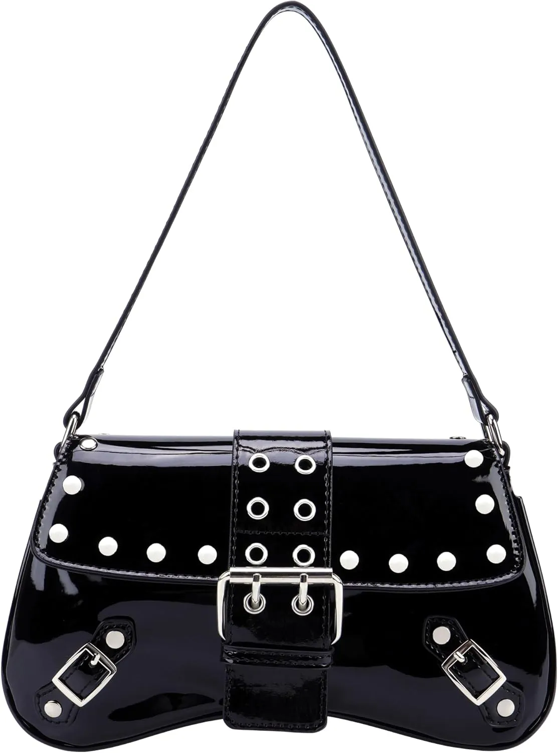 Ayliss Women's Shoulder Bag Small Purse Y2K Handbag Rivet Punk Hobo Purse with Buckle Top Handle Clutch Trendy Bag Club