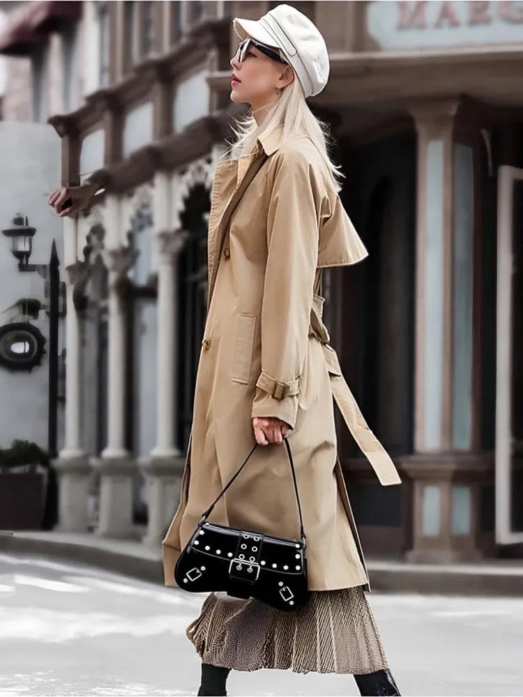 Ayliss Women's Shoulder Bag Small Purse Y2K Handbag Rivet Punk Hobo Purse with Buckle Top Handle Clutch Trendy Bag Club