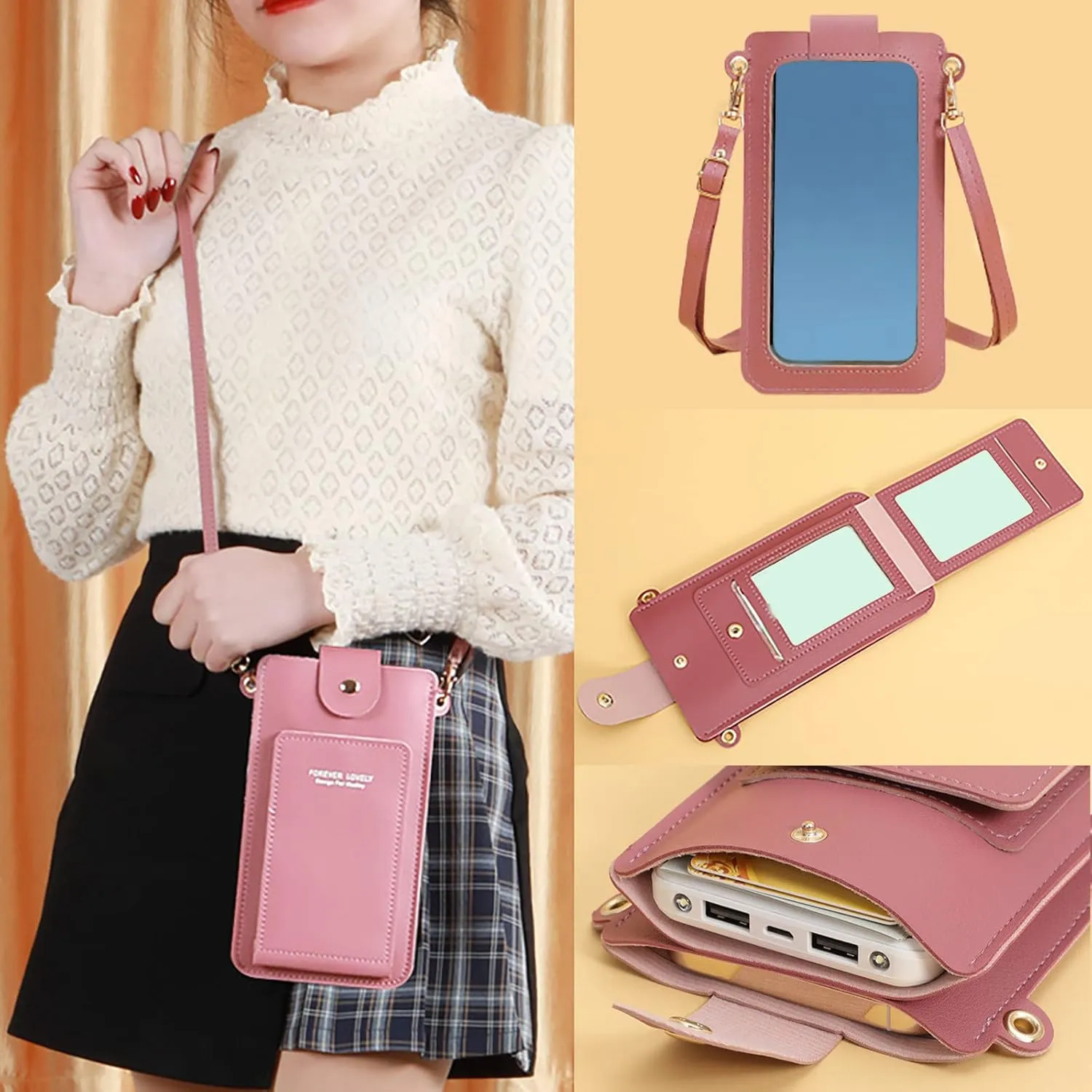Bags for Women Women Artificial Leather Solid Color Hasp Transparent Operation Ccreen Phone Bag Shoulder Bag