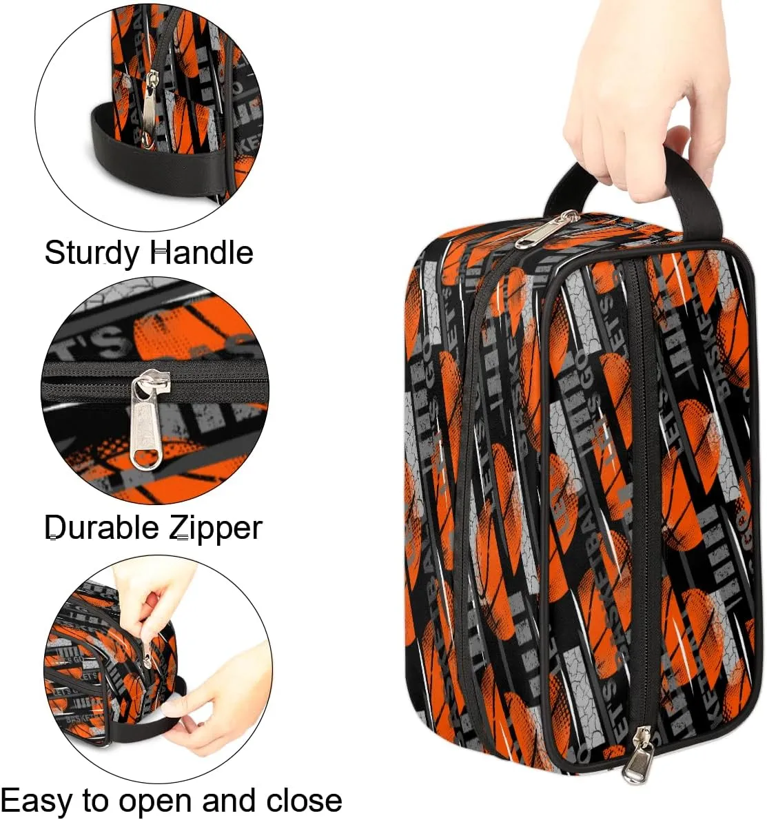Bardic Basketball Sports Travel Toiletry Bag for Boys Men, Waterproof Hanging Dopp Kit for Women, Shaving Bag with Large Capacity for Travel,Sports Shower