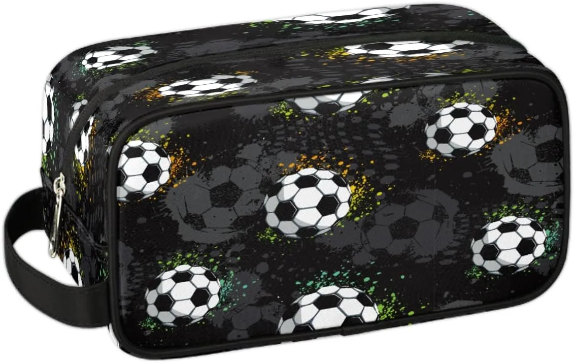 Bardic Travel Toiletry Bag for Boys Men, Black White Soccer Waterproof Hanging Dopp Kit for Teens, Shaving Bag with Large Capacity for Travel,Sports Shower