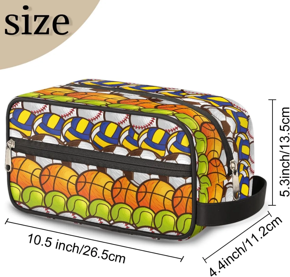 Bardic Travel Toiletry Bag for Boys Men, Waterproof Hanging Dopp Kit for Women, Shaving Bag with Large Capacity for Travel,Sports Shower (Basketball Soccer Volleyball)