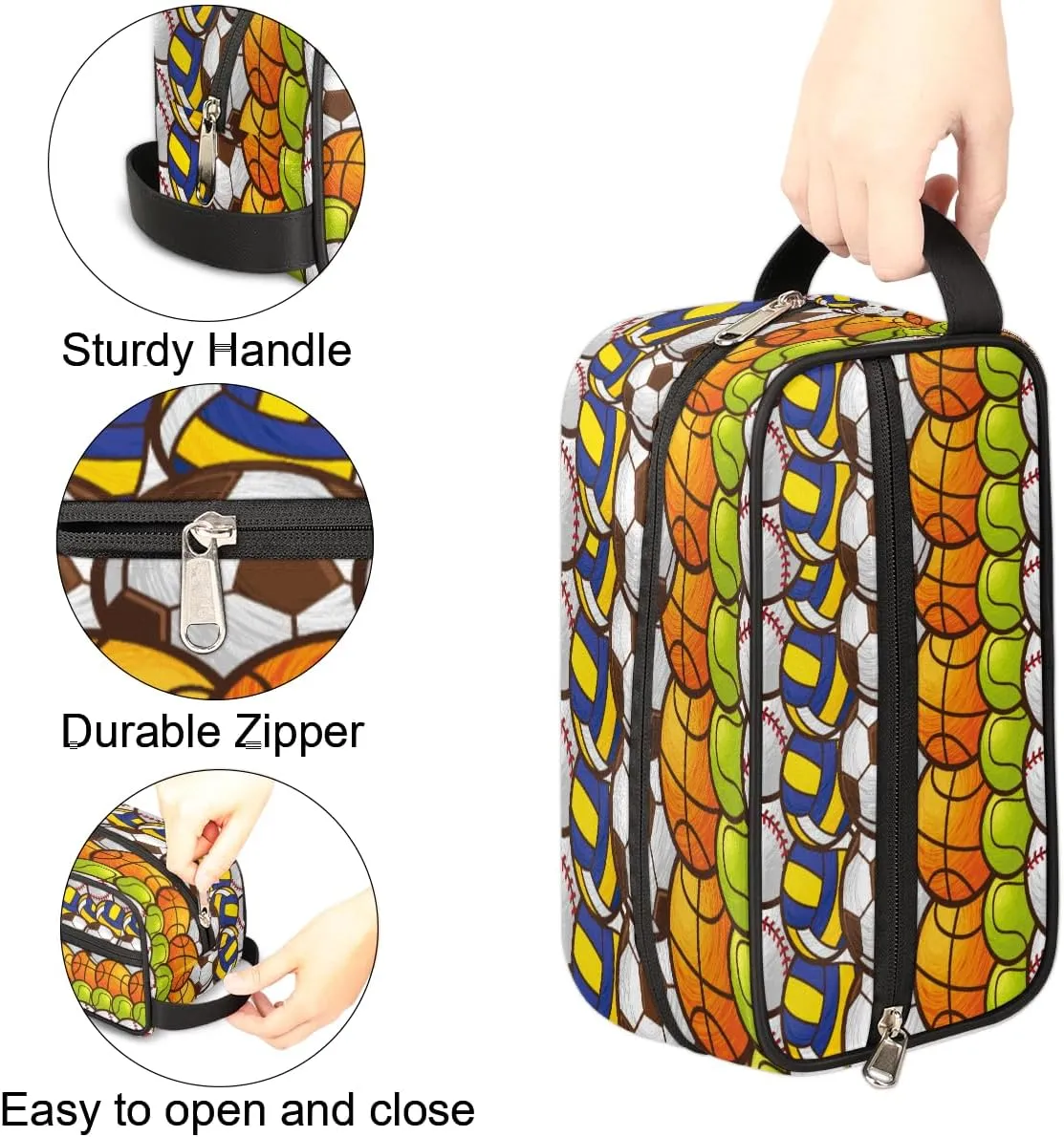 Bardic Travel Toiletry Bag for Boys Men, Waterproof Hanging Dopp Kit for Women, Shaving Bag with Large Capacity for Travel,Sports Shower (Basketball Soccer Volleyball)