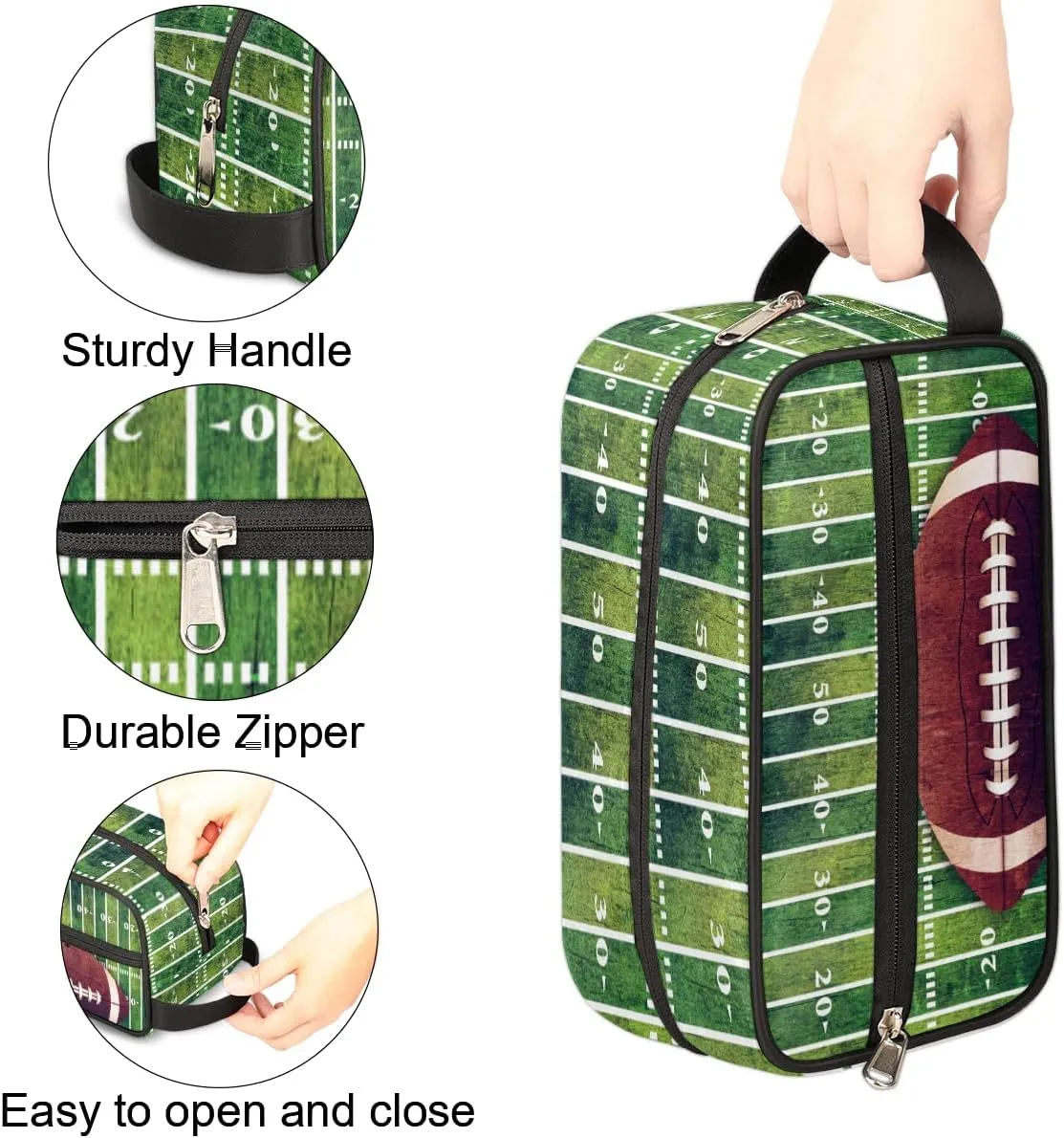 Bardic Travel Toiletry Bag for Boys Men, Waterproof Hanging Dopp Kit for Women, Shaving Bag with Large Capacity for Travel,Sports Shower (Football Field)