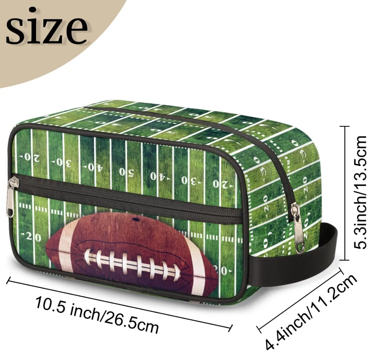Bardic Travel Toiletry Bag for Boys Men, Waterproof Hanging Dopp Kit for Women, Shaving Bag with Large Capacity for Travel,Sports Shower (Football Field)