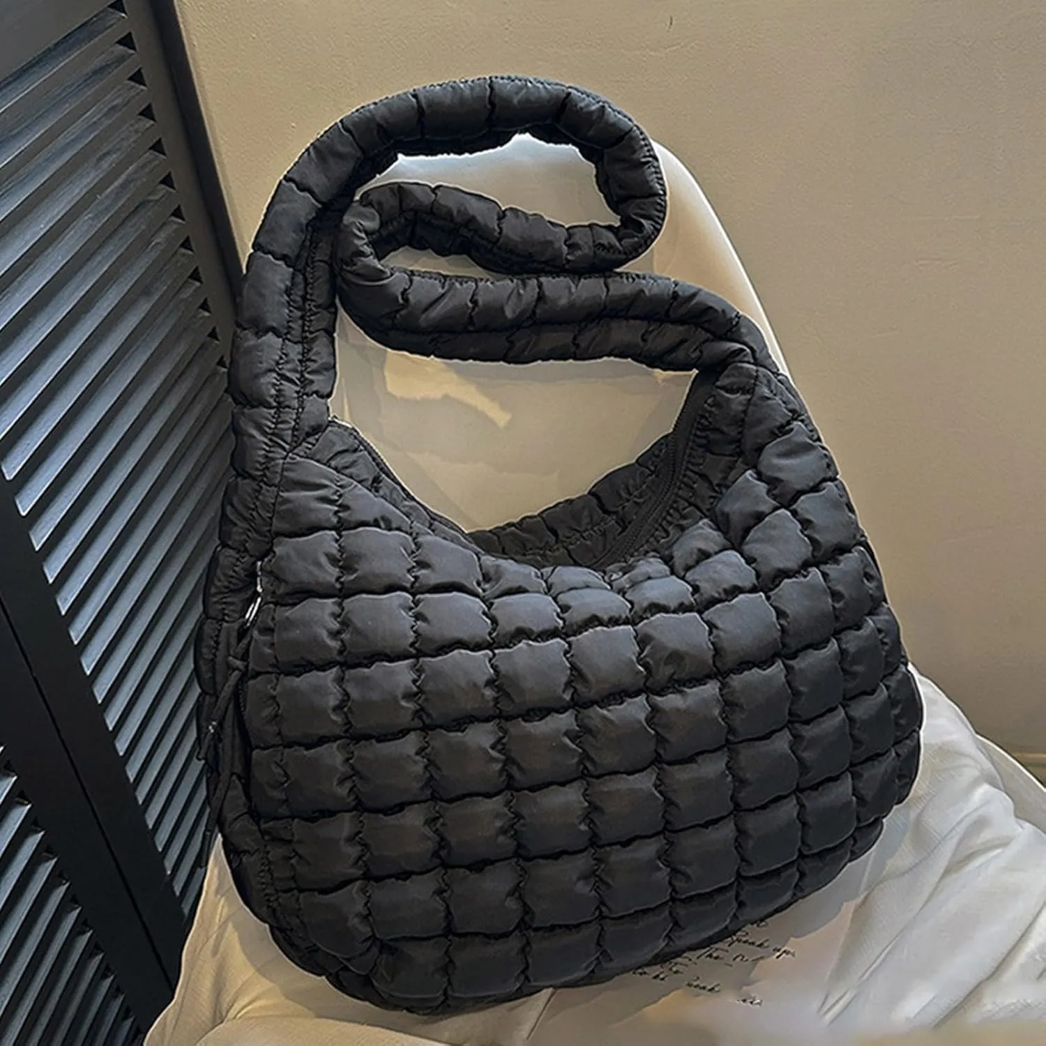 Beach Bag For Woman Large Quilted Carryall Puffer Shoulder Bag Lightweight Quilted Padding Hobo Bag Quilted Bag A