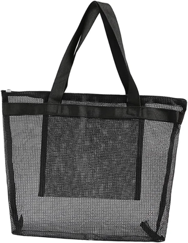 Beach Bag Mesh Waterproof Bag for Dry and Wet Items Reusable Shopping Tote Black