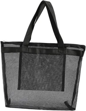 Beach Bag Mesh Waterproof Bag for Dry and Wet Items Reusable Shopping Tote Black