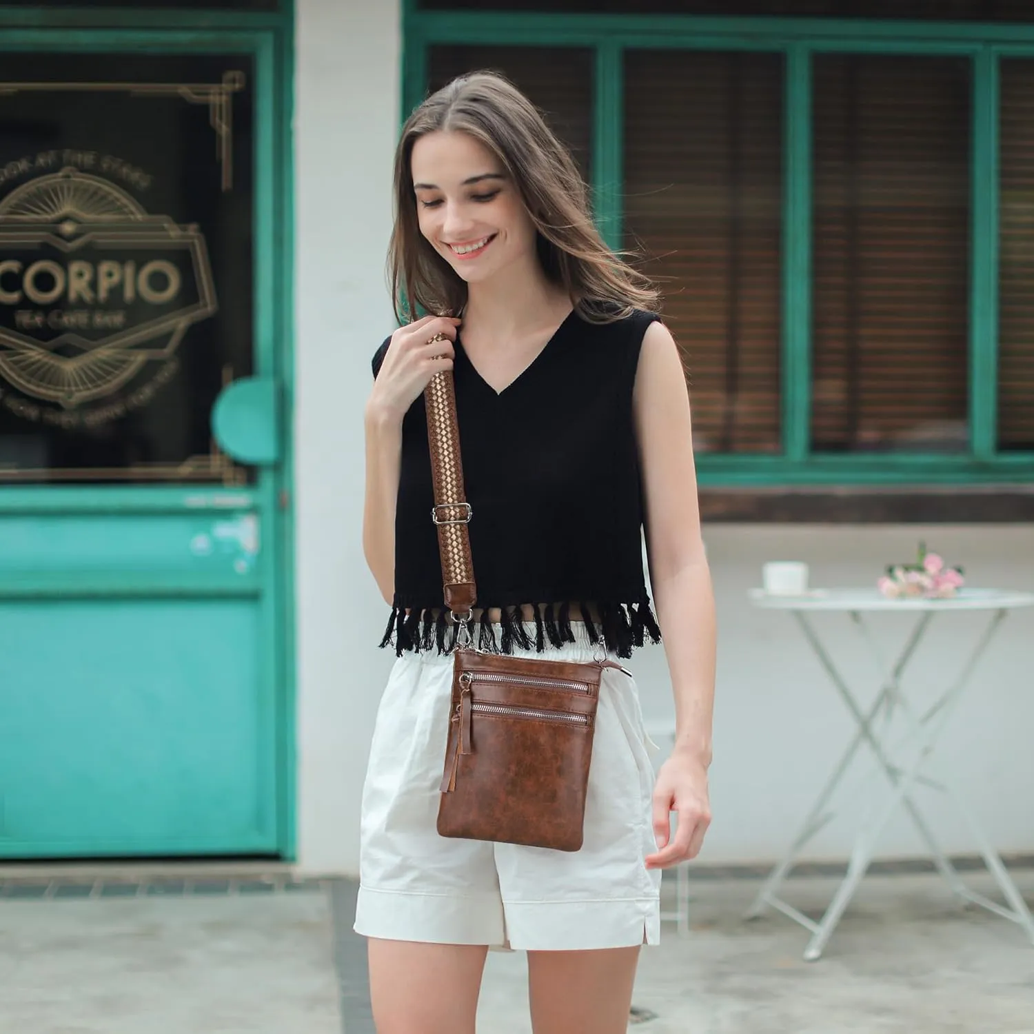 befen Small Genuine Leather Crossbody Purses for Women Trendy Travel Shoulder Handbags with Multiple Zipper Pockets