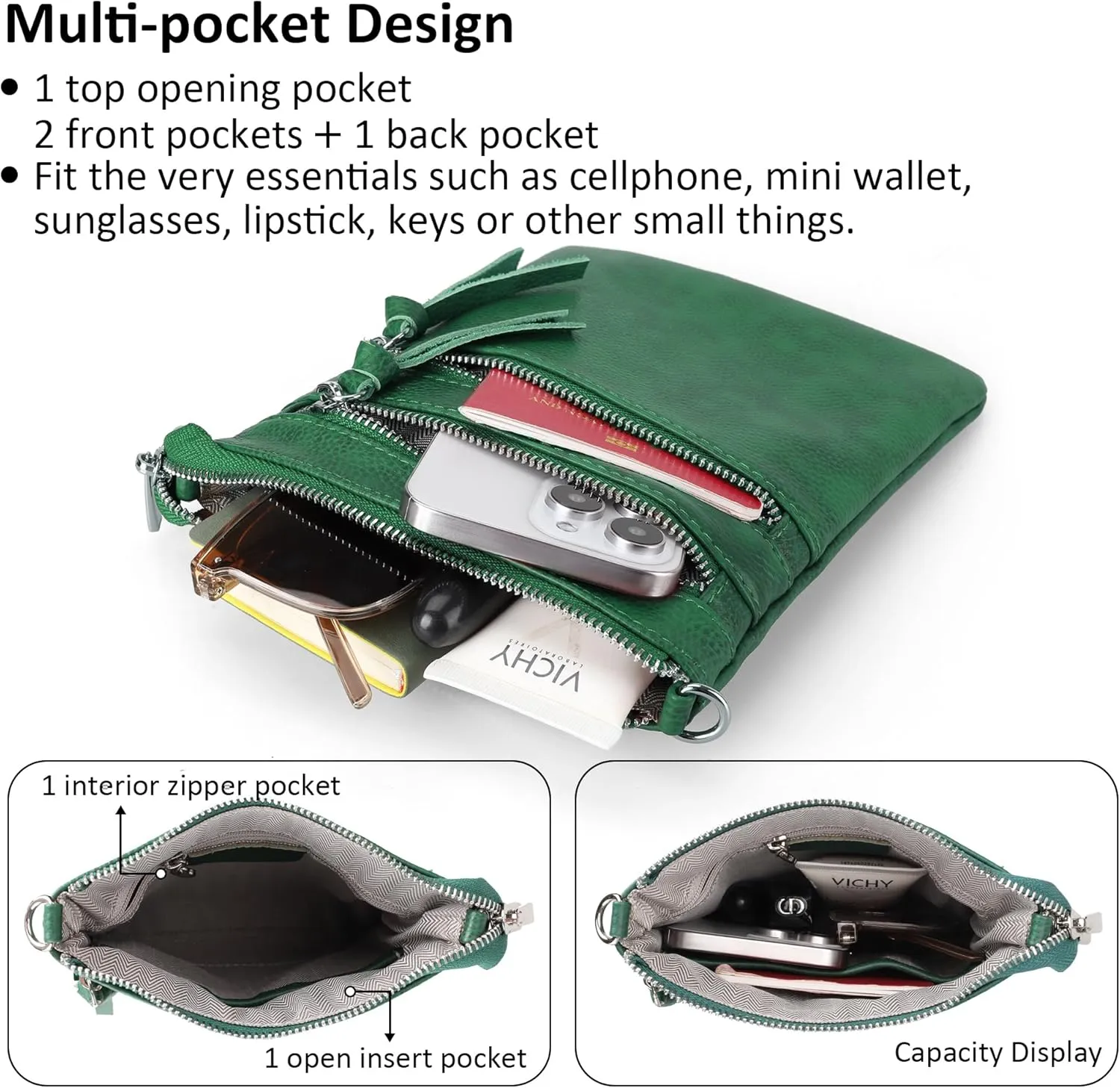 befen Small Genuine Leather Crossbody Purses for Women Trendy Travel Shoulder Handbags with Multiple Zipper Pockets