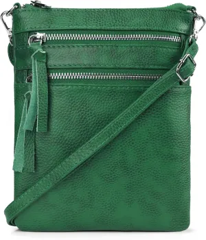 befen Small Genuine Leather Crossbody Purses for Women Trendy Travel Shoulder Handbags with Multiple Zipper Pockets
