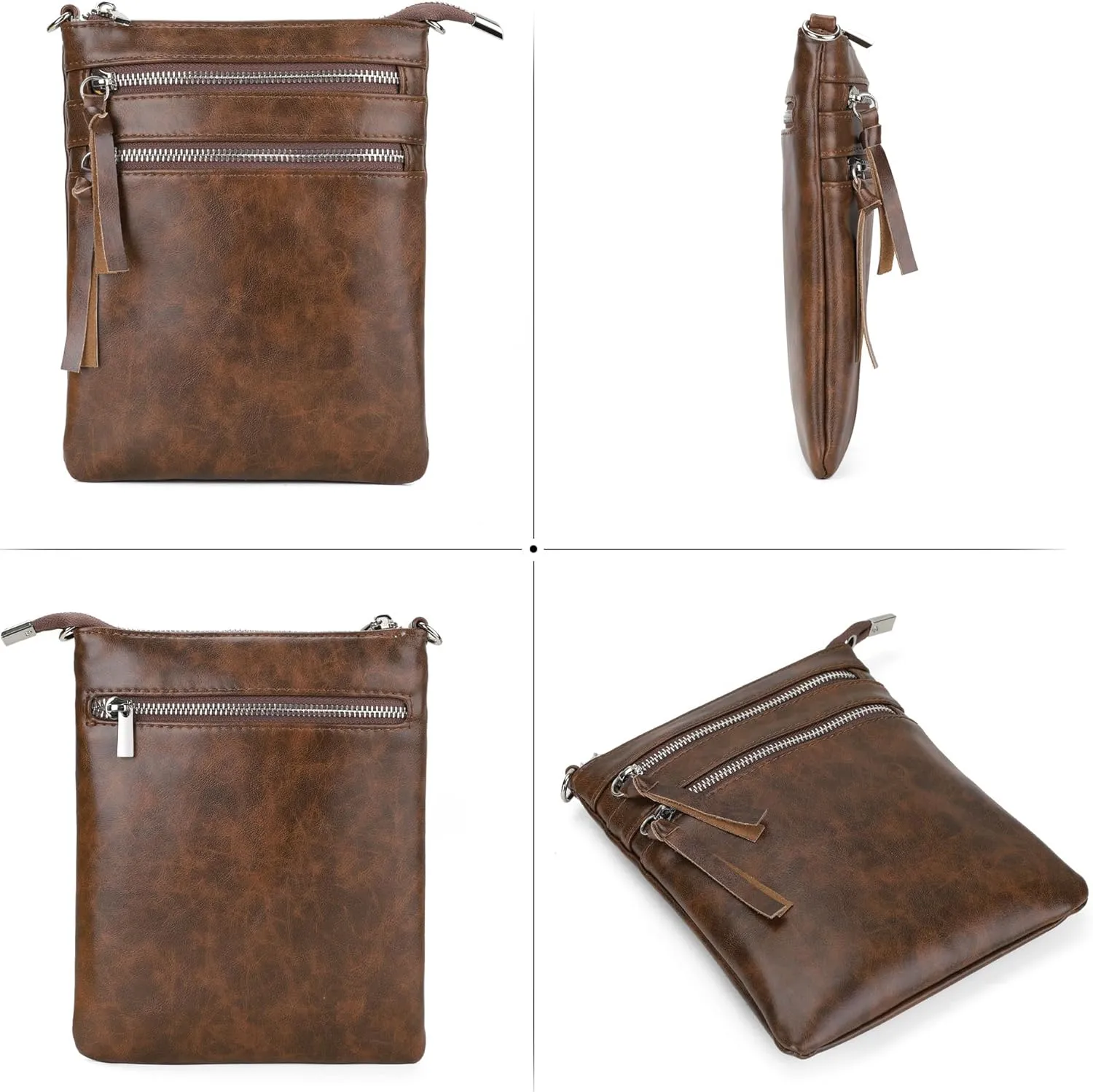 befen Small Genuine Leather Crossbody Purses for Women Trendy Travel Shoulder Handbags with Multiple Zipper Pockets