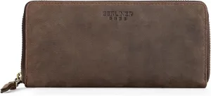 BERLINER BAGS Vintage Genuine Leather Wallet Palma, RFID Blocking Credit Card Holder, Slim Womens Wallet, Zip Around Wallet for 14 Cards, Bills, Coins, ID Window - Brown
